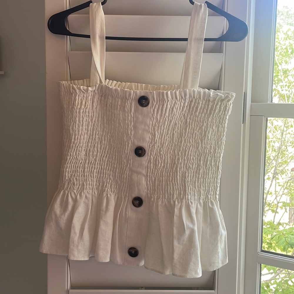 Adorable White Tank with buttons and a ruffle